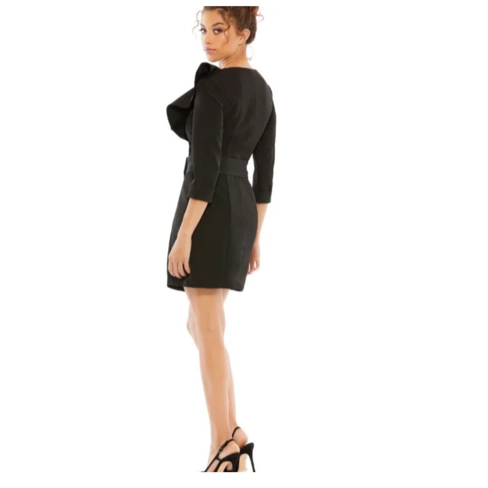 NEW Mac Duggal Black Ruffled Faux Tuxedo Mini Dress - Size 2 - Picture 3 of 6